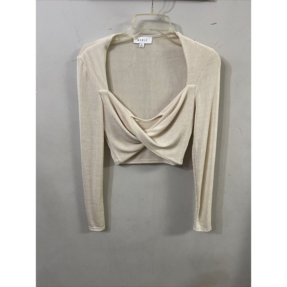 Mable Long Sleeve The Cora Front Twist Cropped Top Cream Women's Size Small